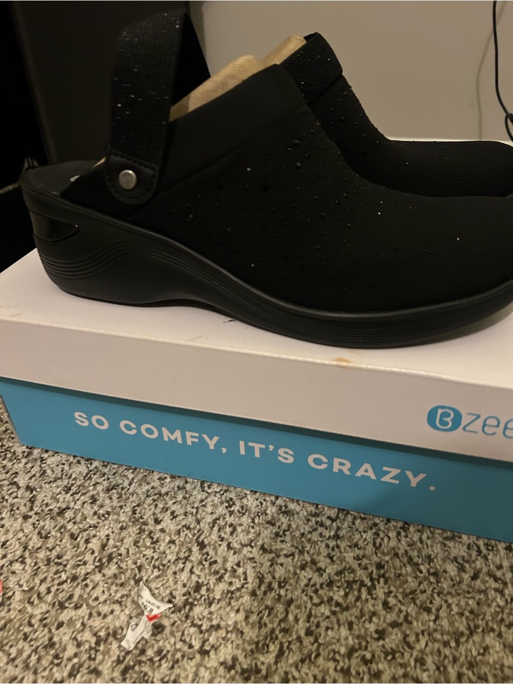 Bzees Black Slip-On Clog with Sparkle Strap